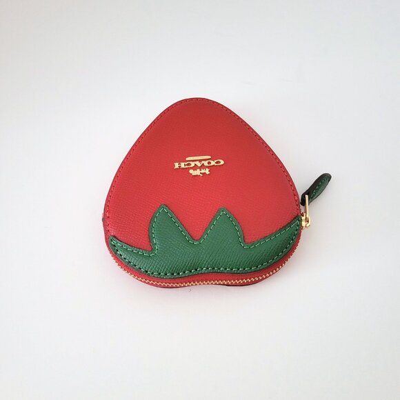 Coach CAN28 Strawberry Coin Case Change Purse Bold Red Leather - Picture 5 of 6